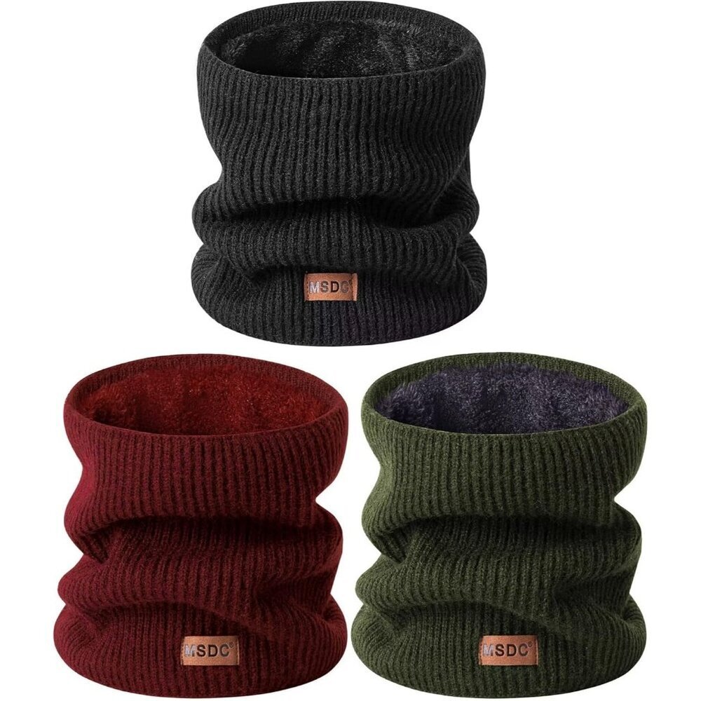 Men Warmer Olive Black Burgundy 3-Pack Neck Thermal Fleece Cold Weather
